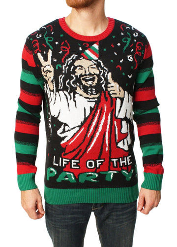 Ugly Christmas Sweater Men's Jesus Is The Life Of The Party Sweater