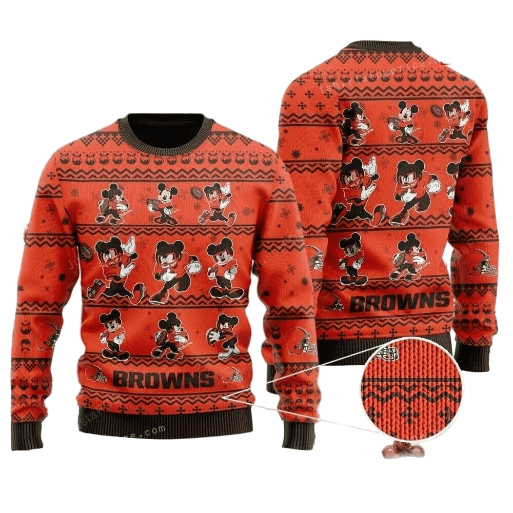 Ugly Christmas Sweater Cleveland-Browns, Graphic Mouse Orange/Brown