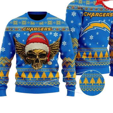 Ugly Christmas Sweater Los-Angeles Chargers, Skull Blue/Yellow