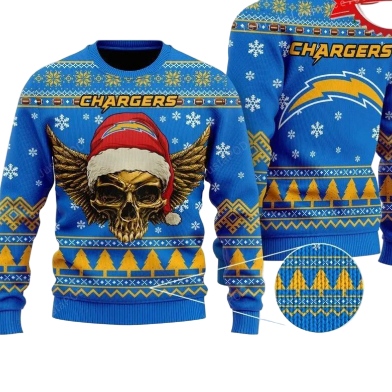 Ugly Christmas Sweater Los-Angeles Chargers, Skull Blue/Yellow