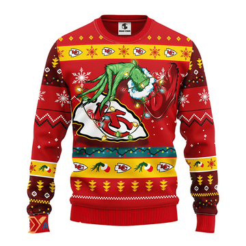 Ugly Christmas Sweater KCChiefs, Grinch Yellow/Brown/Red