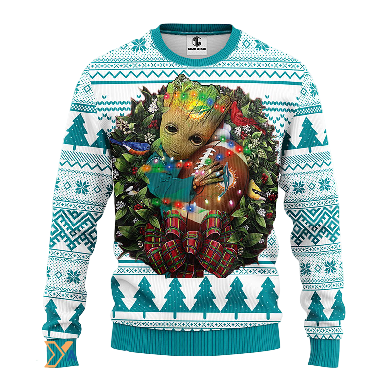 Ugly Christmas Sweater Miamidolphins, Graphic Tree Light Green/White