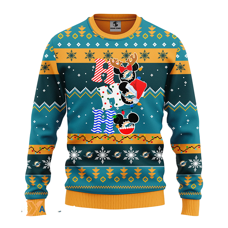 Ugly Christmas Sweater Miamidolphins, HoHoHo Graphics Mouse Green/Orange