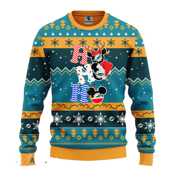 Ugly Christmas Sweater Miamidolphins, HoHoHo Graphics Mouse Green/Orange