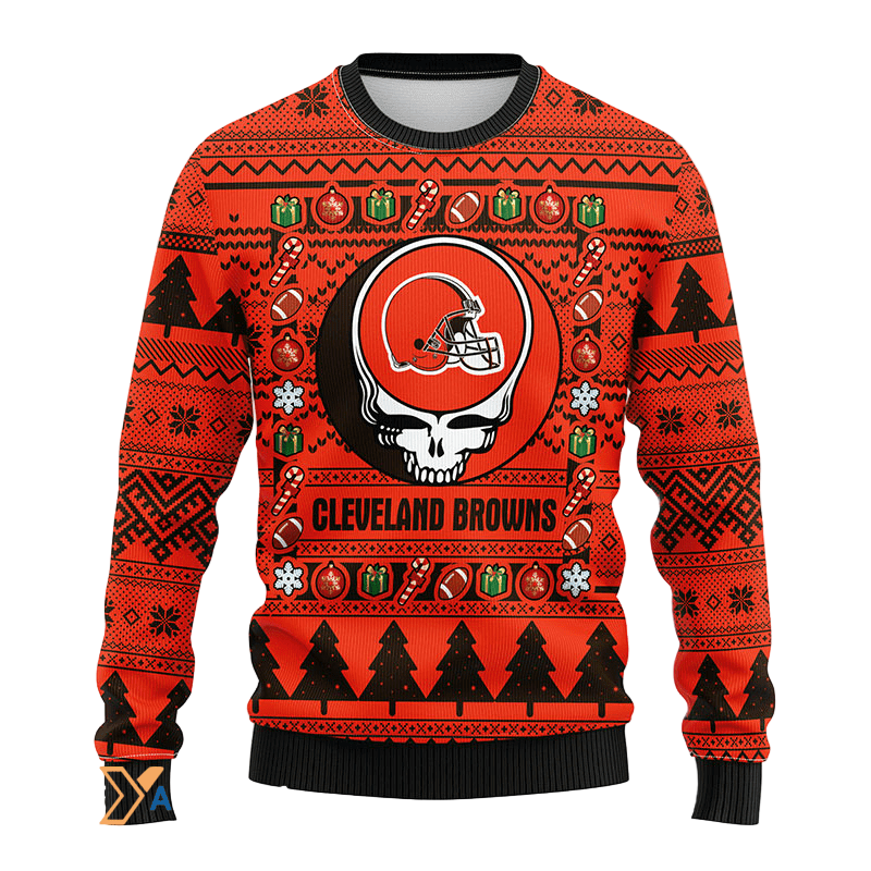 Ugly Christmas Sweater Cleveland-Browns, Skull Black/Orange