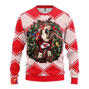 Ugly Christmas Sweater KCChiefs, Pub Dog White/Red
