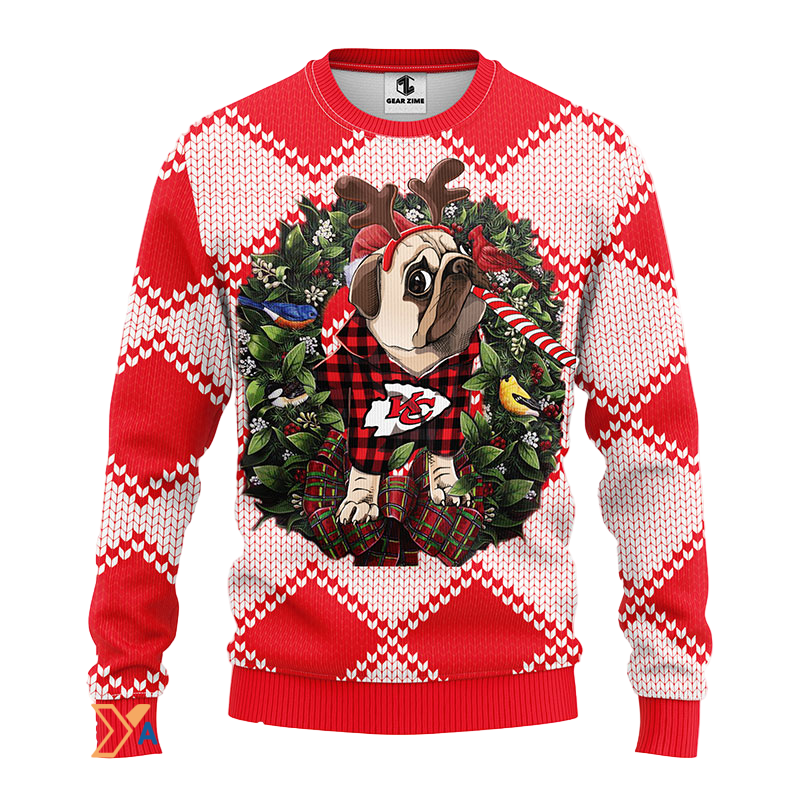 Ugly Christmas Sweater KCChiefs, Pub Dog White/Red