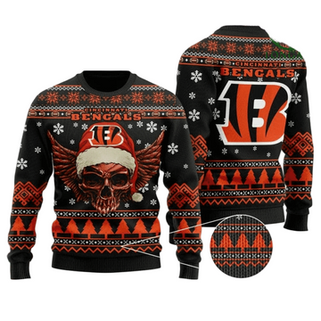 Ugly Christmas Sweater Cincinnati, Skull Orange/Black