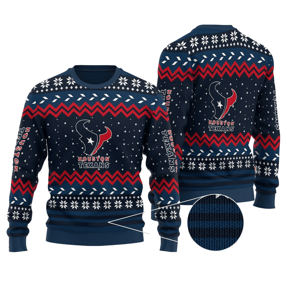 Ugly Christmas Sweater Houston-Texans, H-Town Blue/Red/Black