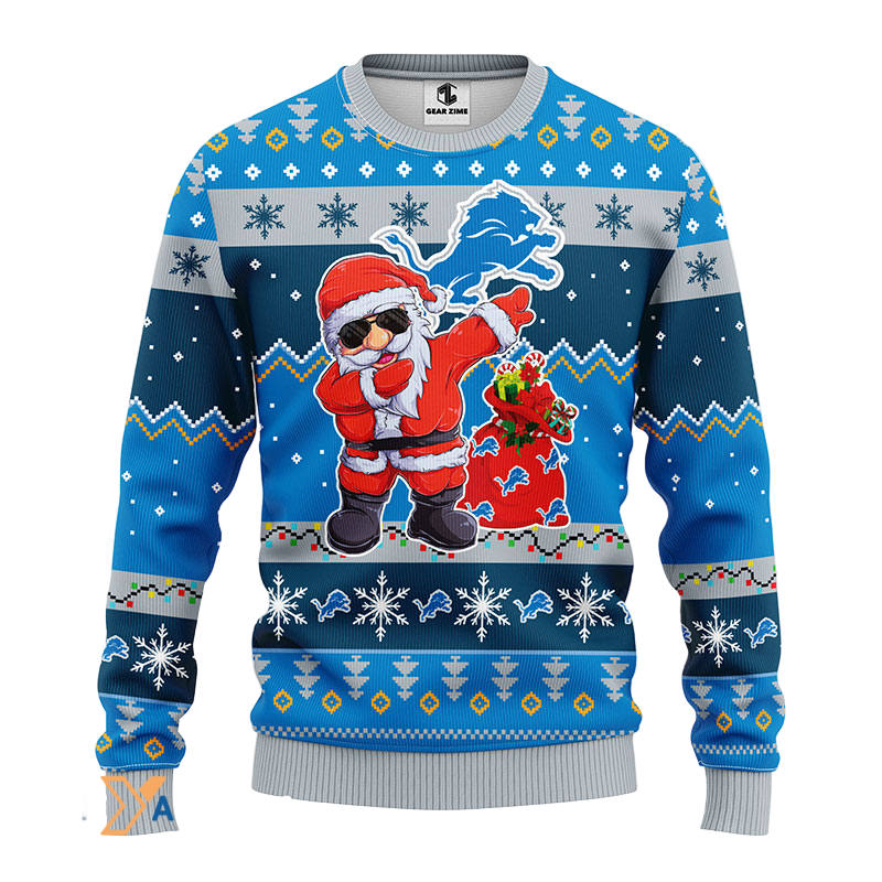 Ugly Christmas Sweater Detroit-Lions, Santa Claus Blue/Grey