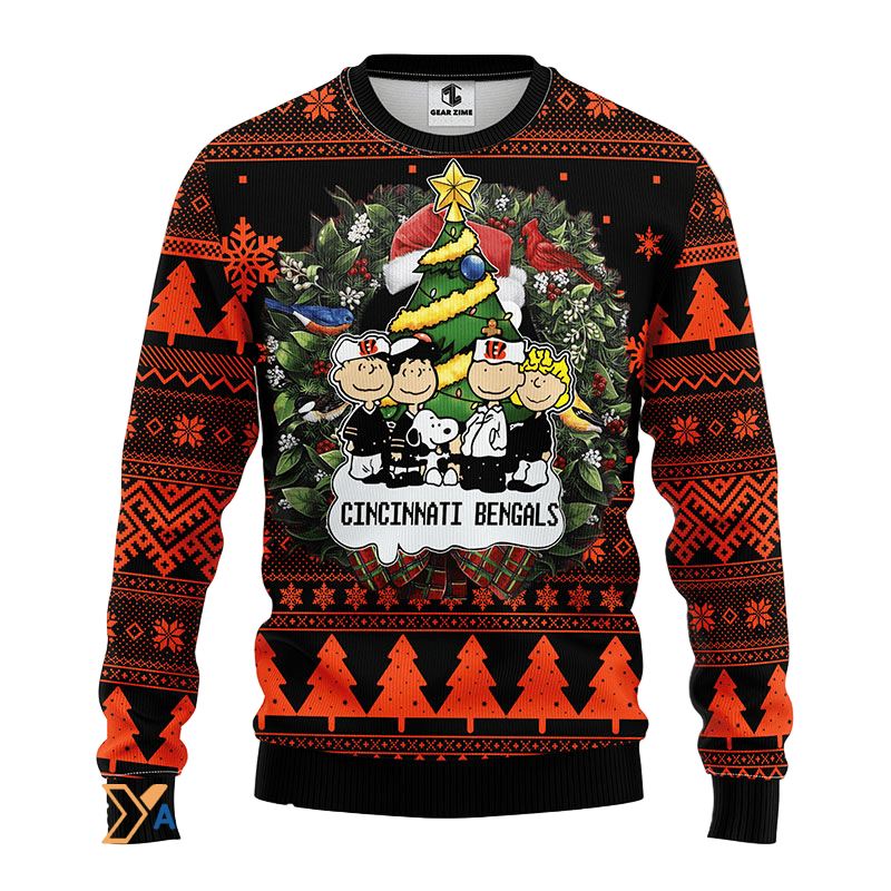 Ugly Christmas Sweater Cincinnati, Graphics Dog Black/Orange