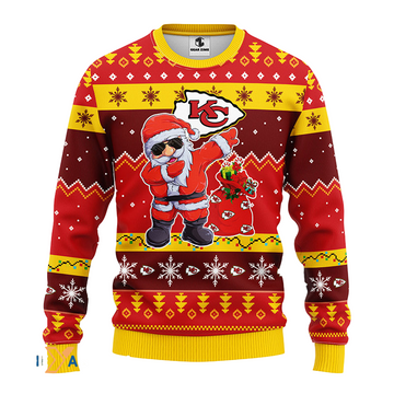 Ugly Christmas Sweater KCChiefs, Santa Claus Yellow/Red