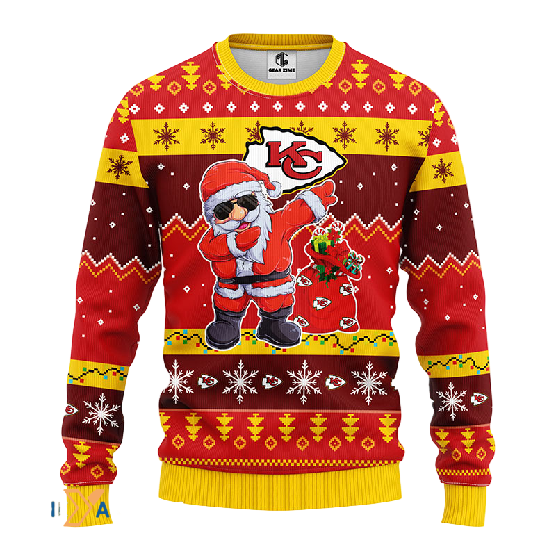 Ugly Christmas Sweater KCChiefs, Santa Claus Yellow/Red