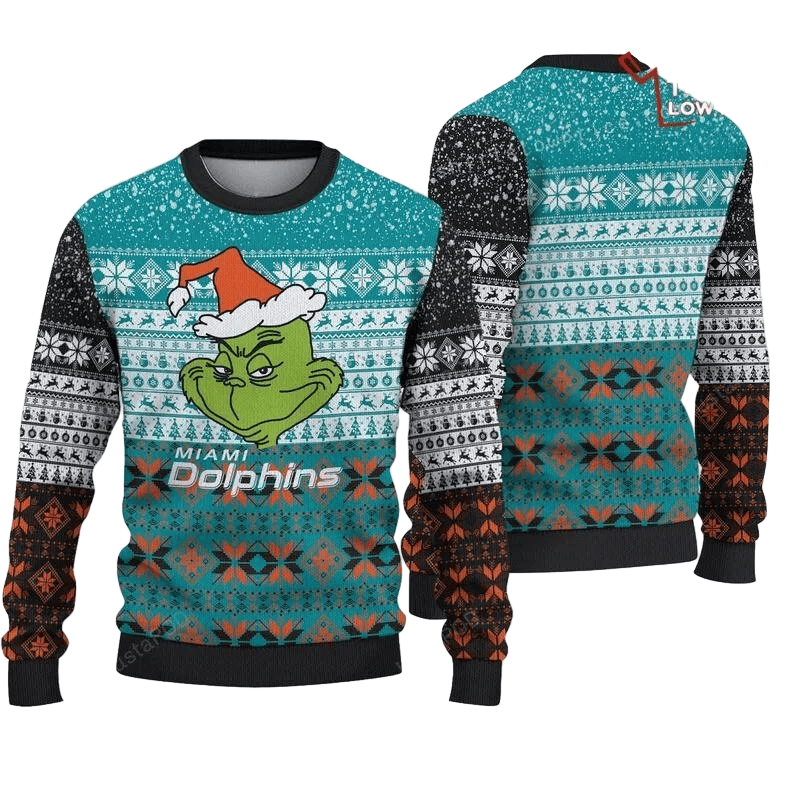 Ugly Christmas Sweater Miamidolphins, Grinch Blue/White/Green