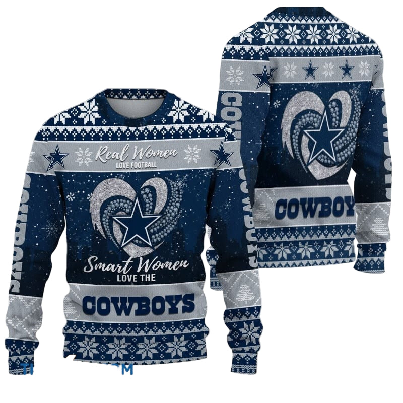 Ugly Christmas Sweater Dallas-Cowboys, Grinch Christmas Dallas-Cowboys In Heart Snowflakes City Shadow Navy Gray