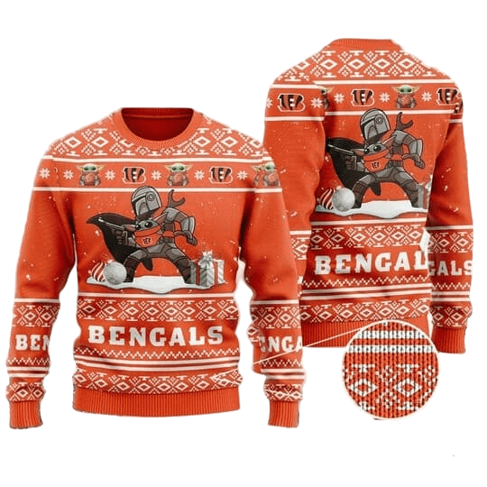 Ugly Christmas Sweater Cincinnati, Baby Yoda Orange/White