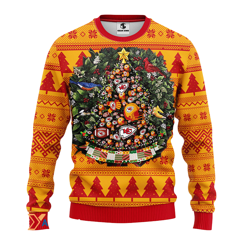 Ugly Christmas Sweater KCChiefs, Tree Ball Christmas Red/Yellow