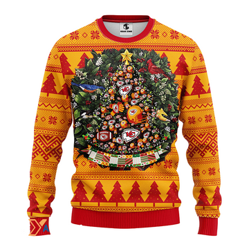 Ugly Christmas Sweater KCChiefs, Tree Ball Christmas Red/Yellow