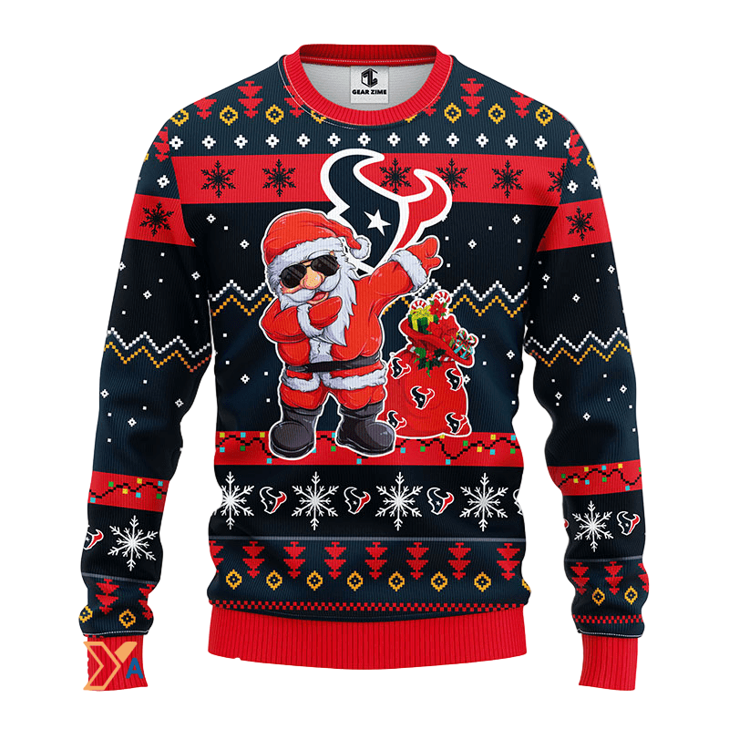 Ugly Christmas Sweater Houston-Texans, Santa Claus Black/Red