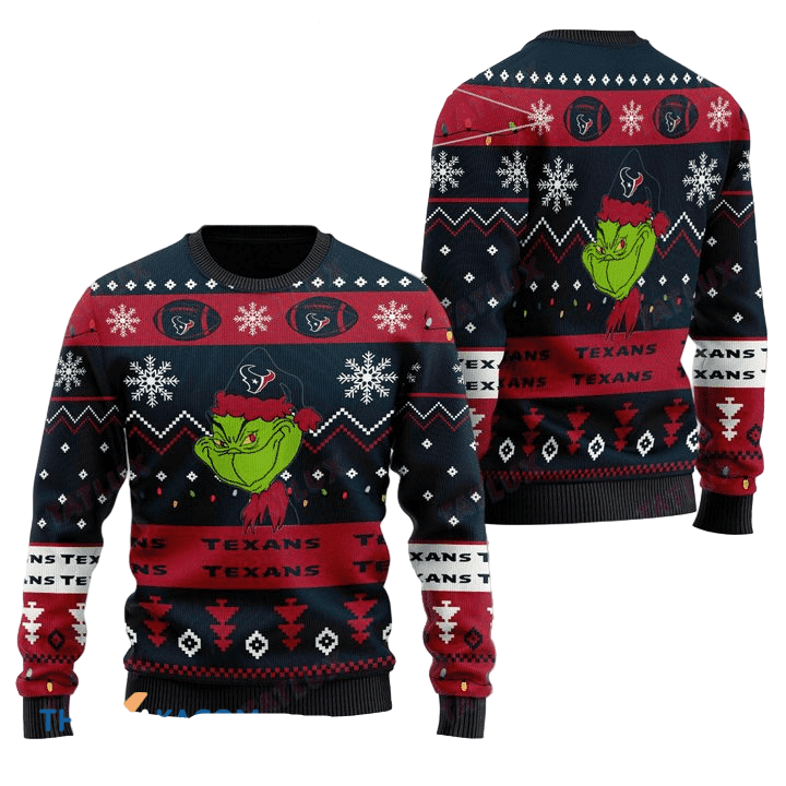 Ugly Christmas Sweater Houston-Texans, The Grinch Black/Red