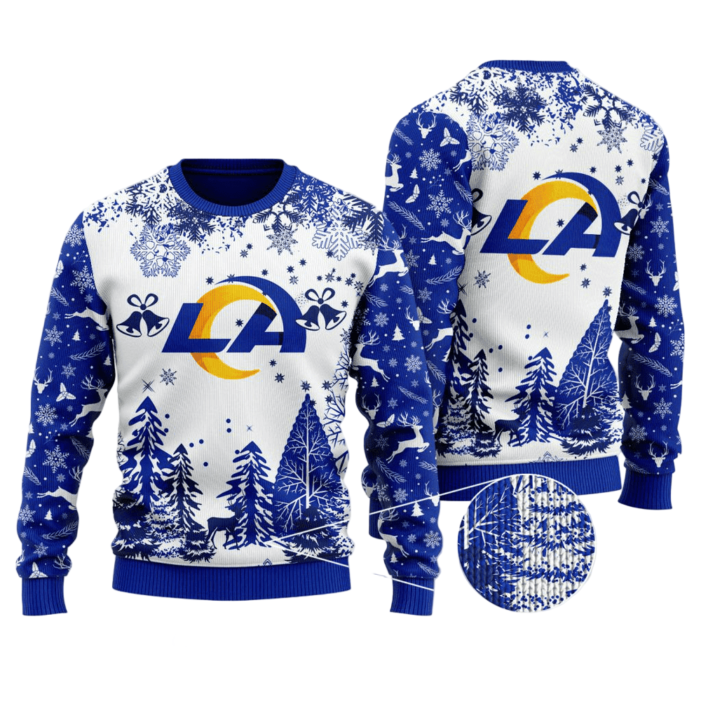 Ugly Christmas Sweater Los-Angeles Rams, Go Rams White/Blue