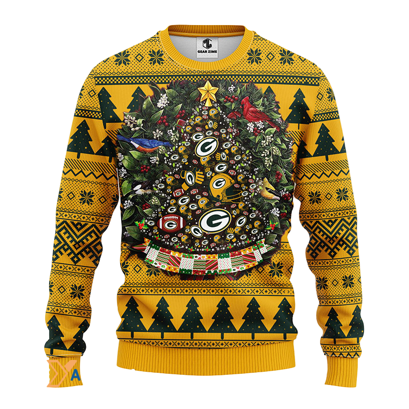 Ugly Christmas Sweater Green-Bay-Packers, Tree Green/Yellow