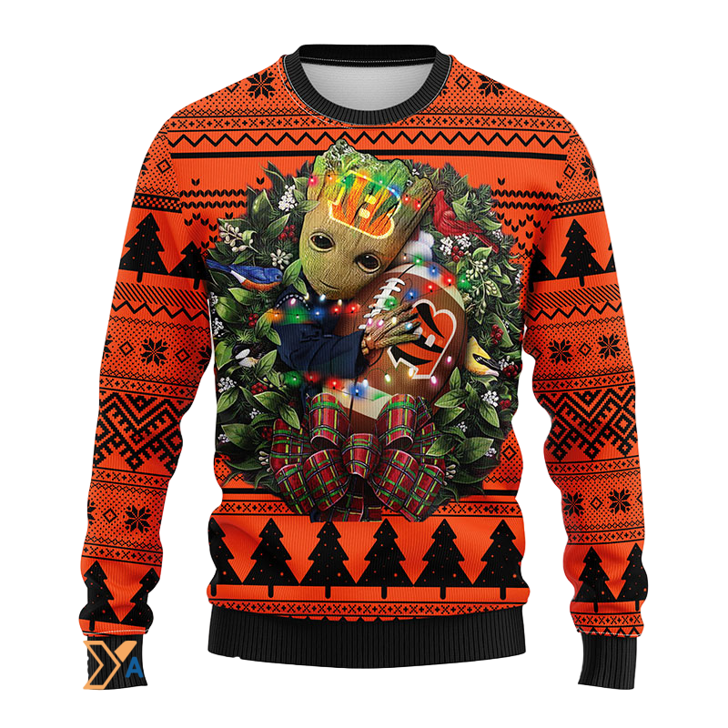 Ugly Christmas Sweater Cincinnati, Graphic Tree Black/Orange