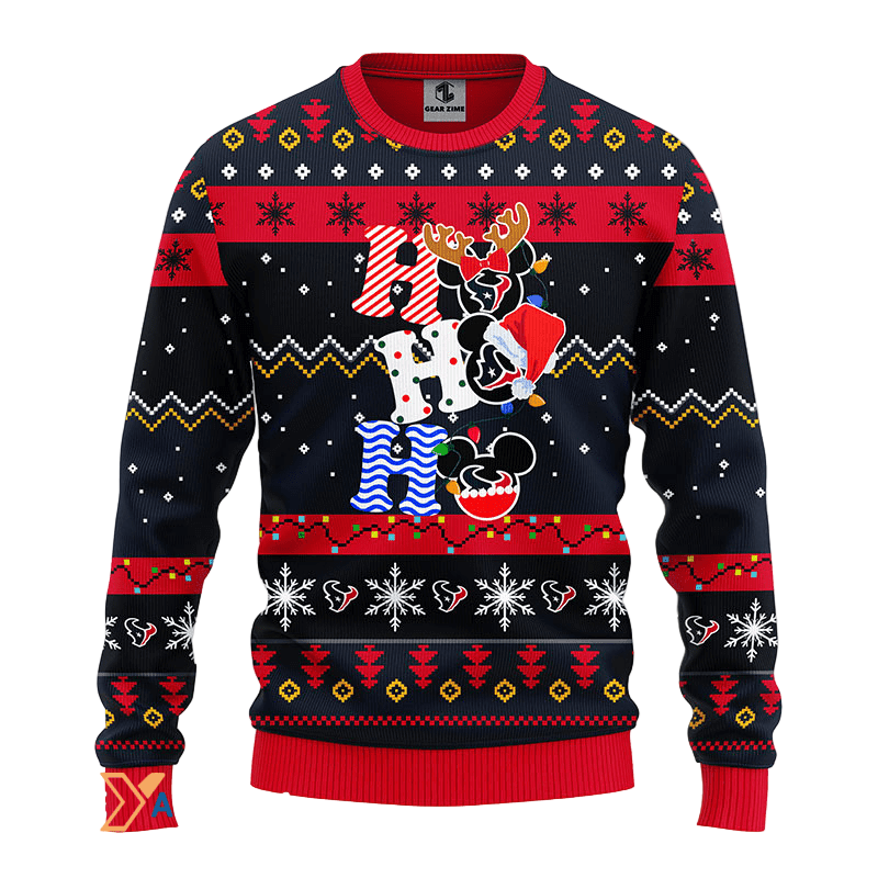 Ugly Christmas Sweater Houston-Texans, HoHoHo Graphics Mouse Red/Black