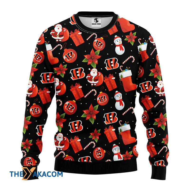 Ugly Christmas Sweater Cincinnati, Santa Claus Snowman Black