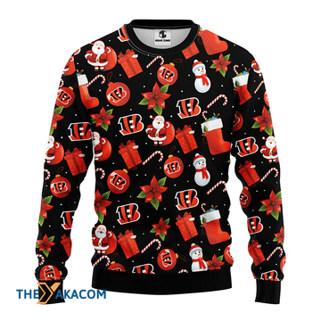 Ugly Christmas Sweater Cincinnati, Santa Claus Snowman Black