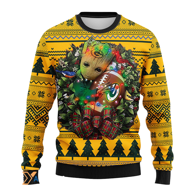 Ugly Christmas Sweater Green-Bay-Packers, Graphic Tree Green/Yellow