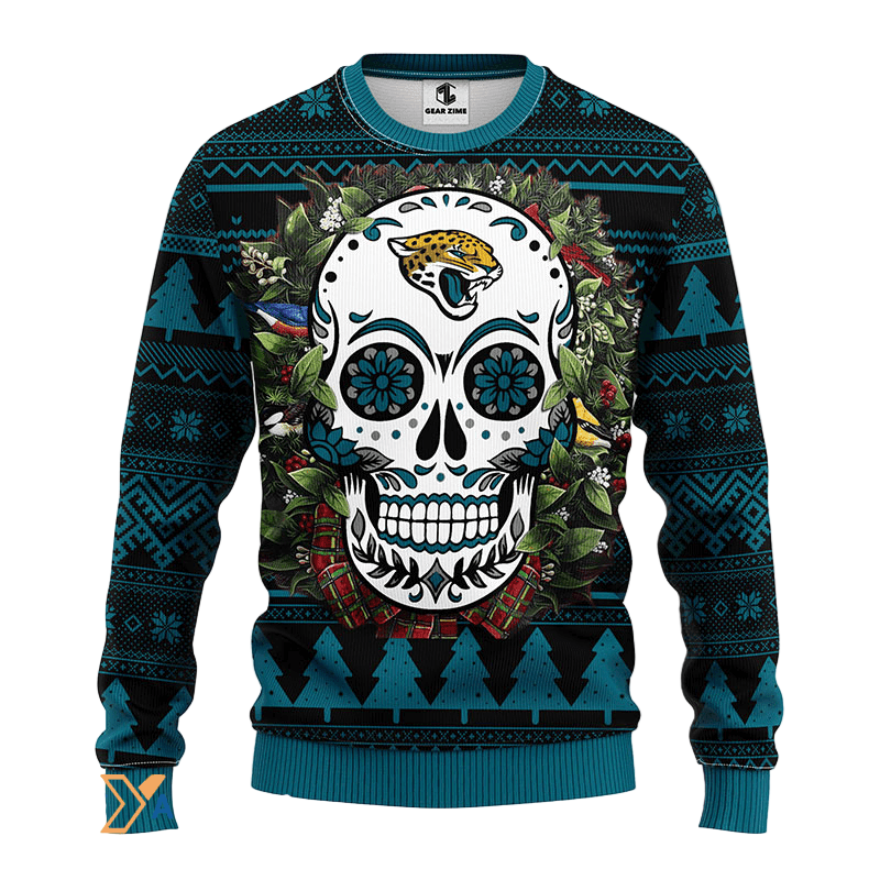 Ugly Christmas Sweater Jacksonville-Jaguars, Skull Flower Black/Blue