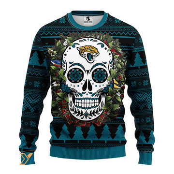 Ugly Christmas Sweater Jacksonville-Jaguars, Skull Flower Black/Blue