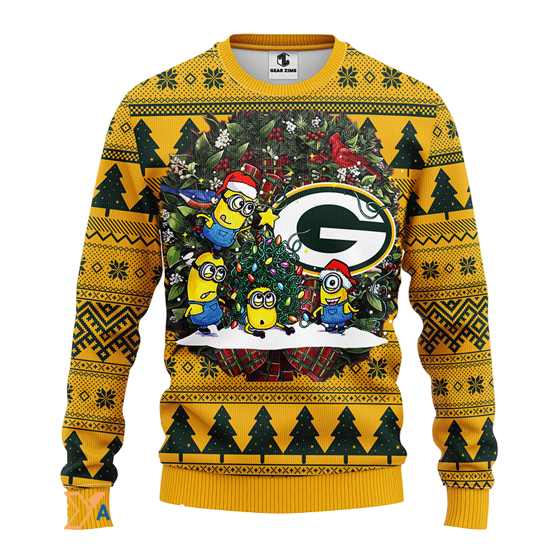 Ugly Christmas Sweater Green-Bay-Packers, Minion Green/Yellow