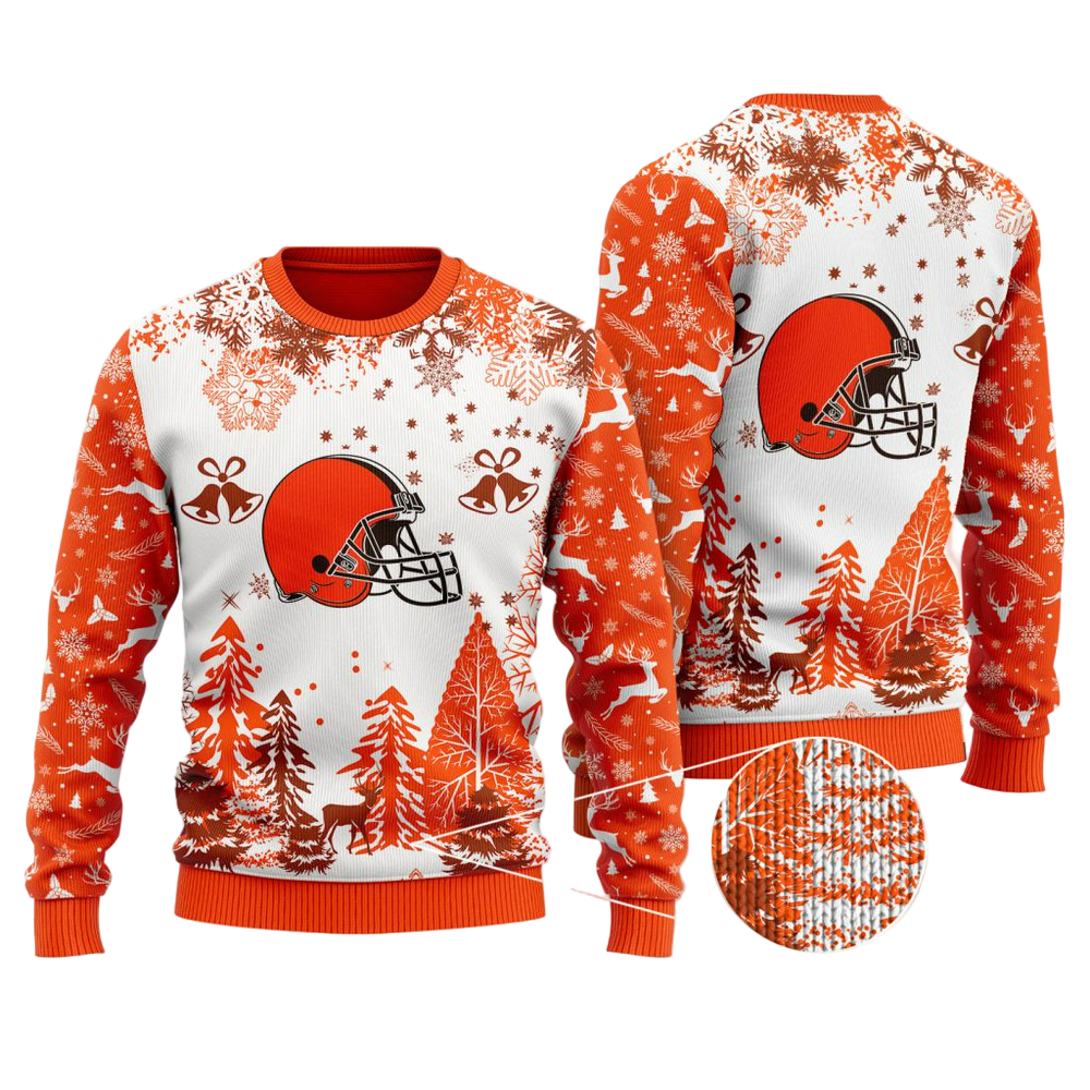 Ugly Christmas Sweater Cleveland-Browns, Dawg Pound White/Orange