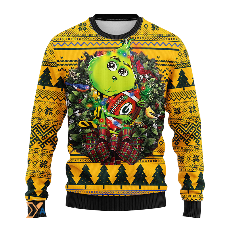 Ugly Christmas Sweater Green-Bay-Packers, Grinch Green/Yellow