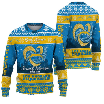 Ugly Christmas Sweater Los-Angeles Chargers, Grinch Christmas Los-Angeles Chargers In Heart Snowflakes City Shadow Navy Yellow