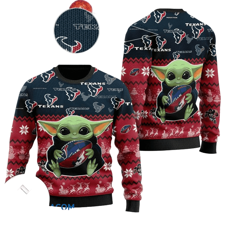 Ugly Christmas Sweater Houston-Texans, Baby Yoda Black/Red