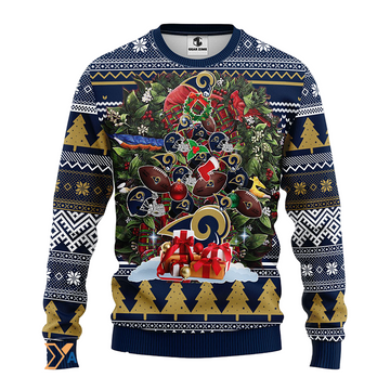 Ugly Christmas Sweater Los-Angeles Rams, Tree Blue/Beige/White