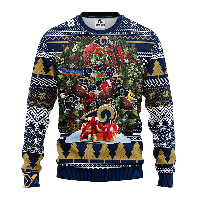 Ugly Christmas Sweater Los-Angeles Rams, Tree Blue/Beige/White