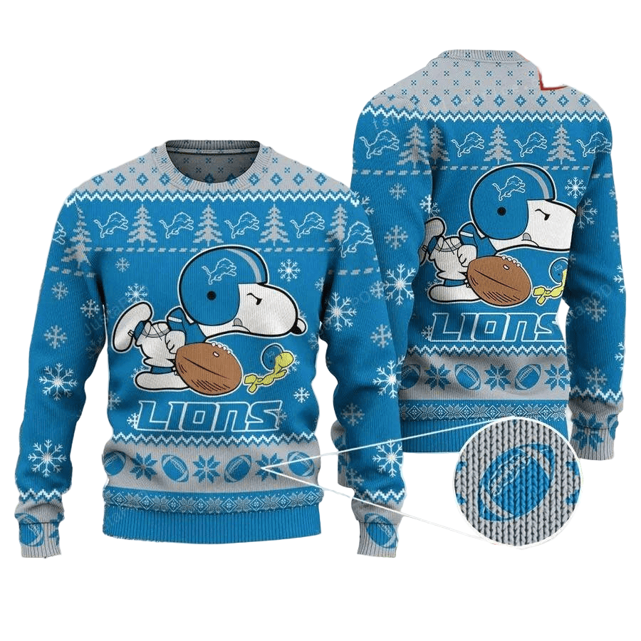 Ugly Christmas Sweater Detroit-Lions, Graphic Dog Blue/Grey