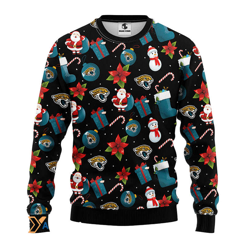 Ugly Christmas Sweater Jacksonville-Jaguars, Santa Claus Snowman Black