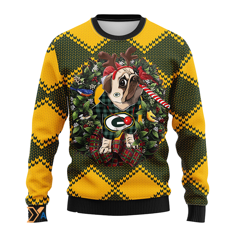 Ugly Christmas Sweater Green-Bay-Packers, Pub Dog Green/Yellow