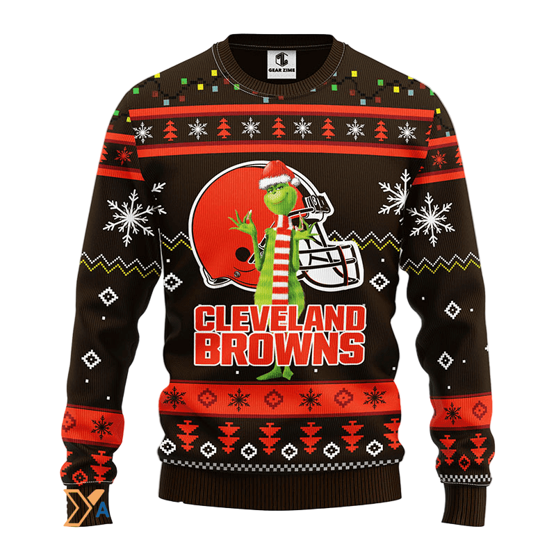 Ugly Christmas Sweater Cleveland-Browns, Grinch Brown/Orange