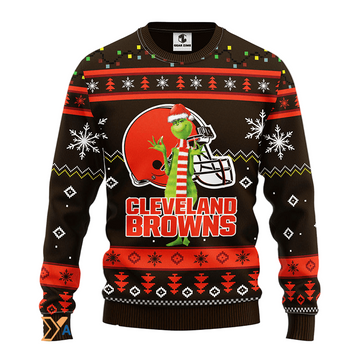 Ugly Christmas Sweater Cleveland-Browns, Grinch Brown/Orange