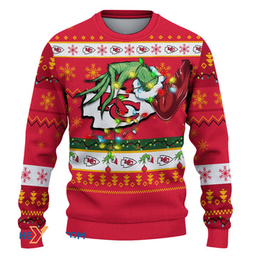 Ugly Christmas Sweater KCChiefs, KCChiefs Kingdom Grinch Christmas Snowflakes Red