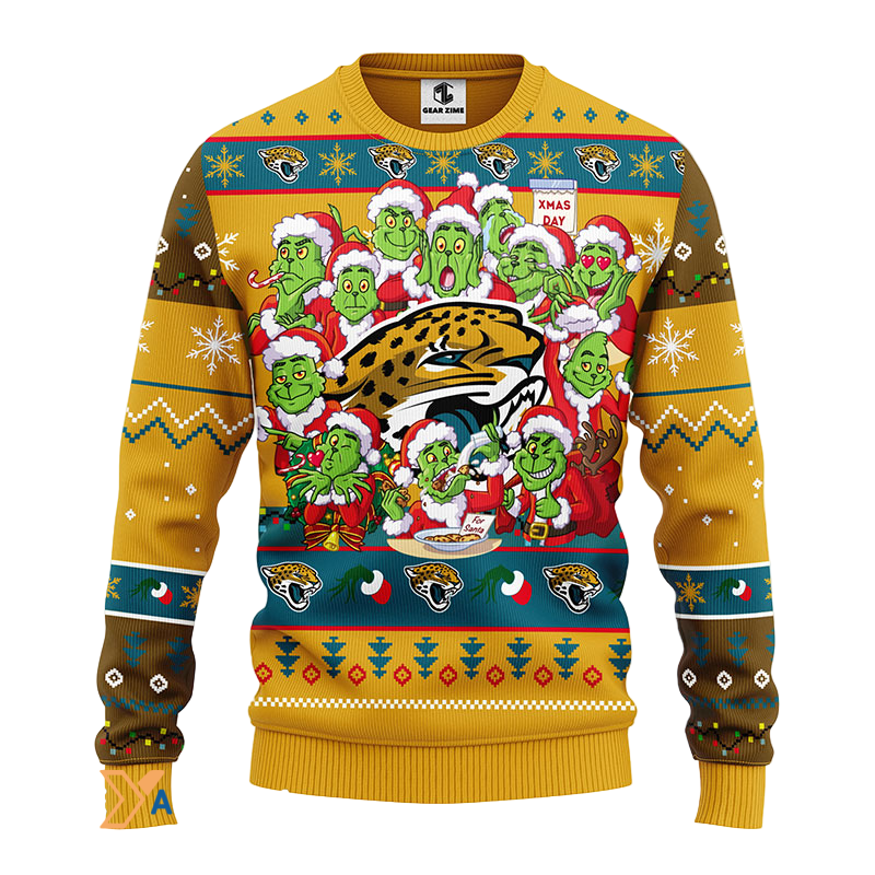 Ugly Christmas Sweater Jacksonville-Jaguars, 12 Grinch Green/Yellow/Brown