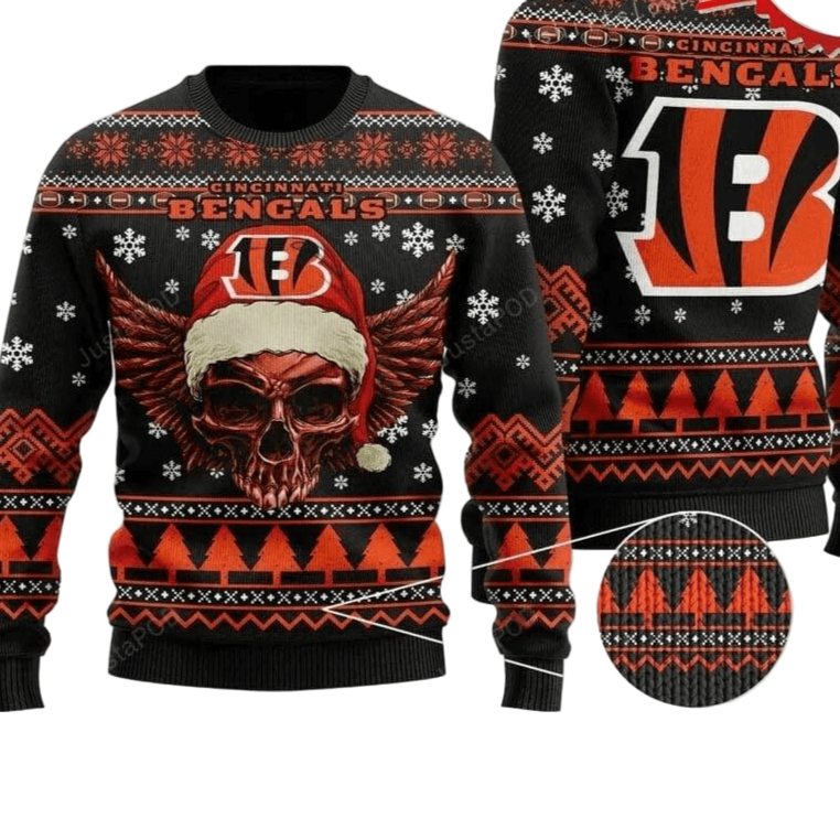 Ugly Christmas Sweater Cincinnati, Skull Orange/Brown