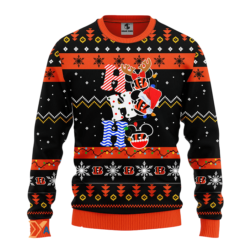 Ugly Christmas Sweater Cincinnati, HoHoHo Graphics Mouse Black/Orange