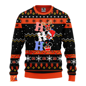 Ugly Christmas Sweater Cincinnati, HoHoHo Graphics Mouse Black/Orange